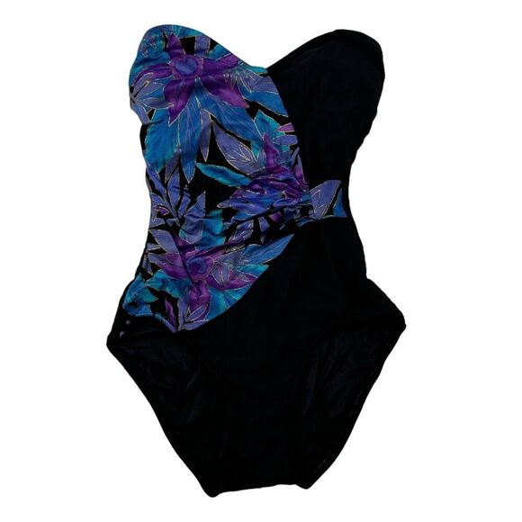 VTG Maxine of Hollywood Strapless One Piece Bathing Swim Suit 10 Gold Details - Picture 1 of 10